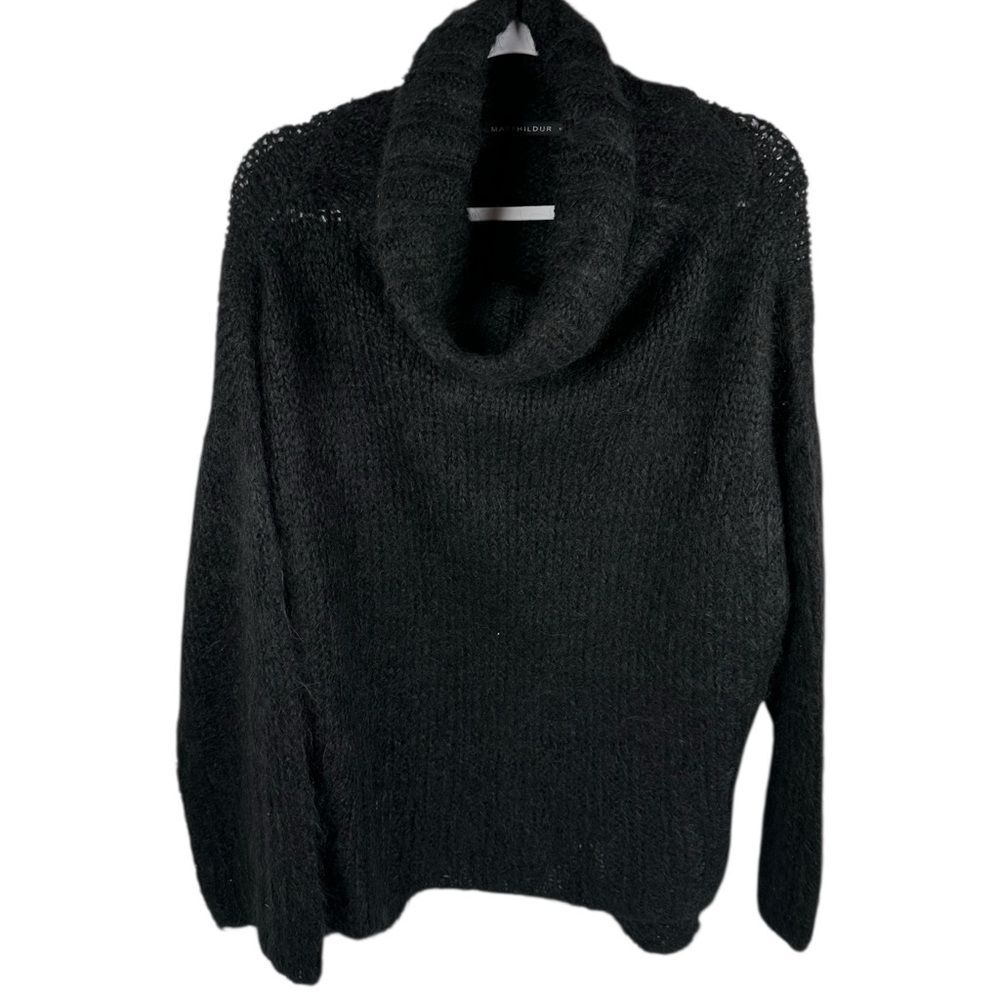 Matthildur Black Suri Alpaca Wool Blend Soft Knit Turtleneck Sweater Size Small